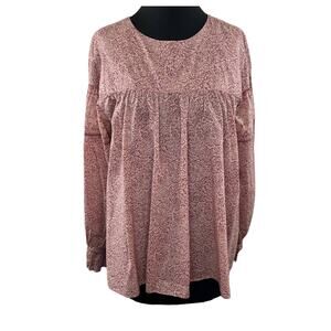 Anna Sui x Uniqlo Pink Floral Swirl Long Sleeve Peasant Blouse Top Cotton XL